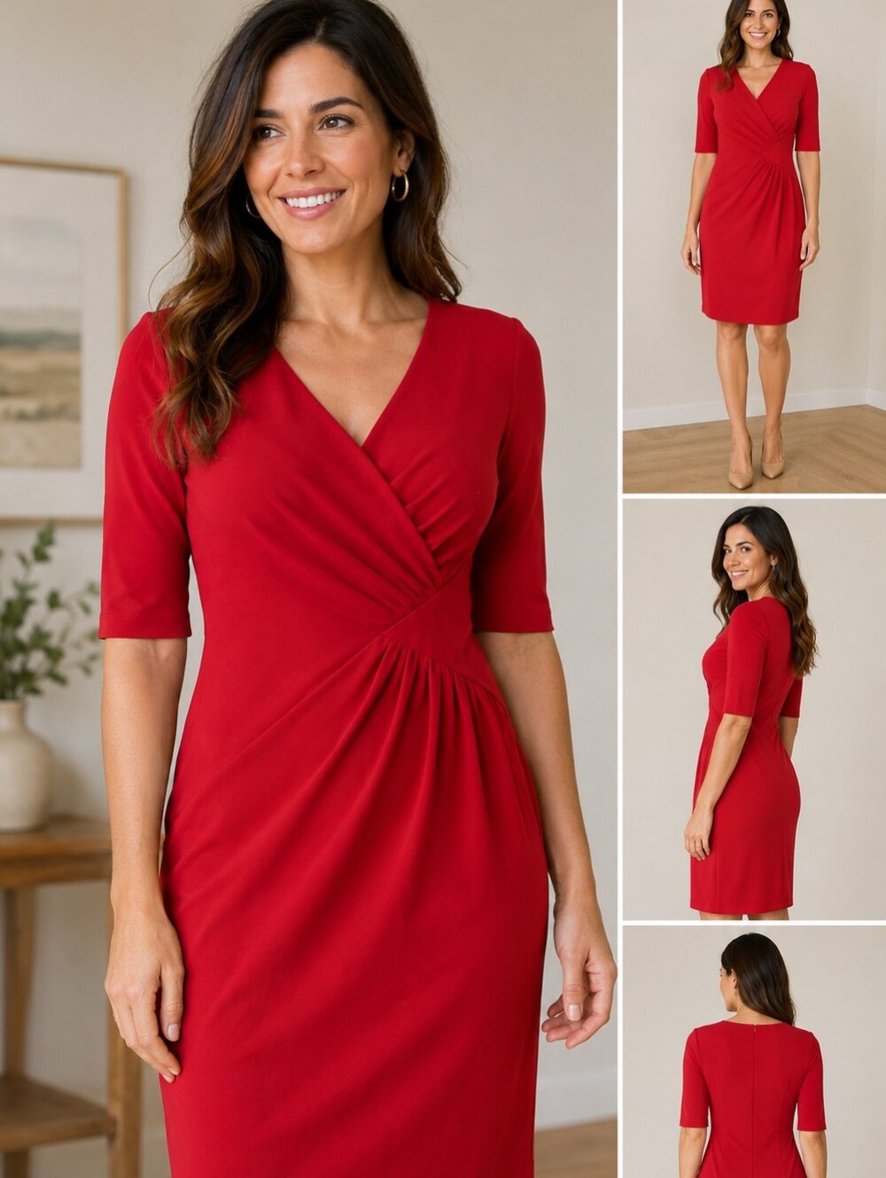 White House Black Market Red Faux-Wrap Sheath Midi Dress 6P